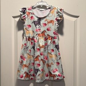 Floral Horse Print Kids Dress